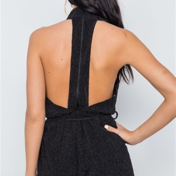 BLACK MOCK NECK CAMI EVENING ROMPER - Picture 4 of 6